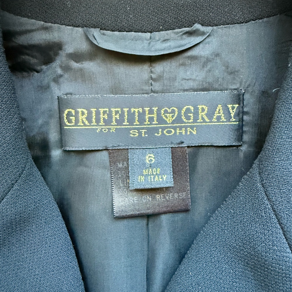 Griffith Gray St John Vintage Women 6 Black Wool Gold Button Corset Jacket - Picture 6 of 9